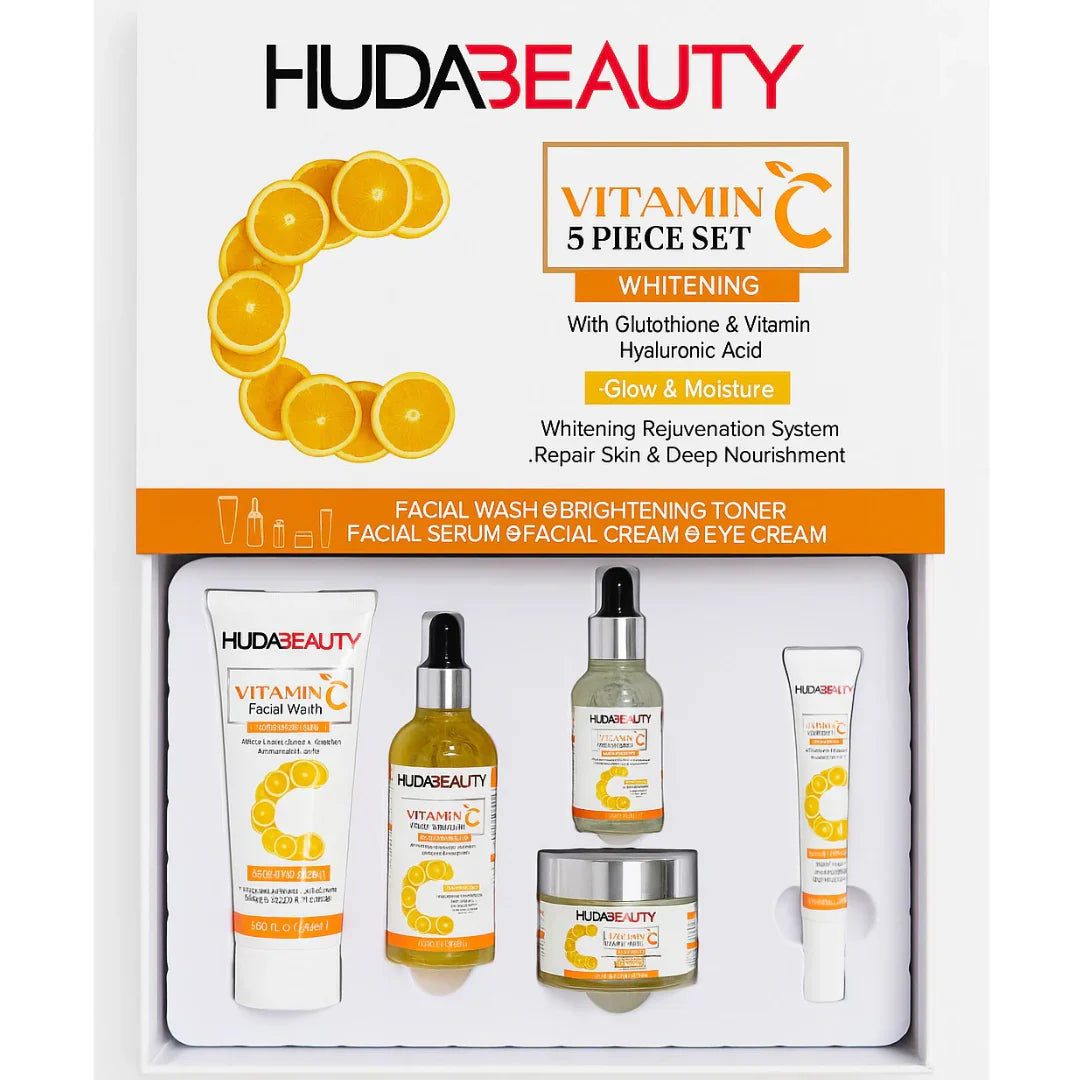 Huda Beauty Vitamin C 5-Piece Skincare Set – Whitening, Brightening & Hydrating Routine